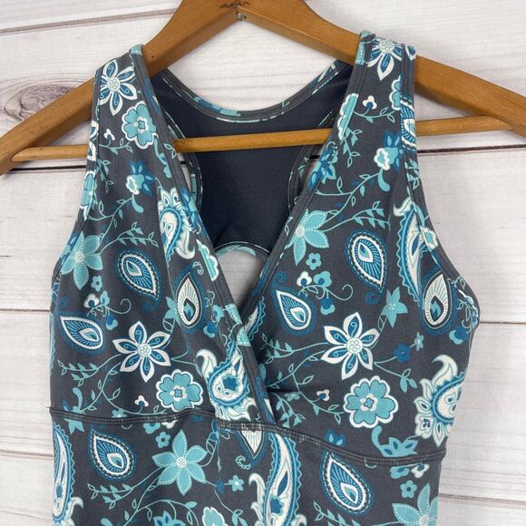 Marika Floral Print Tank Top - Gray and Teal - Picture 3 of 7